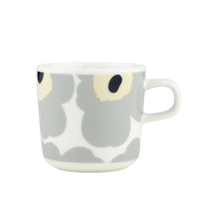 Marimekko - Oiva Unikko Becher mit Henkel, 200 ml, weiß / hellgrau / sand /dunkelblau
