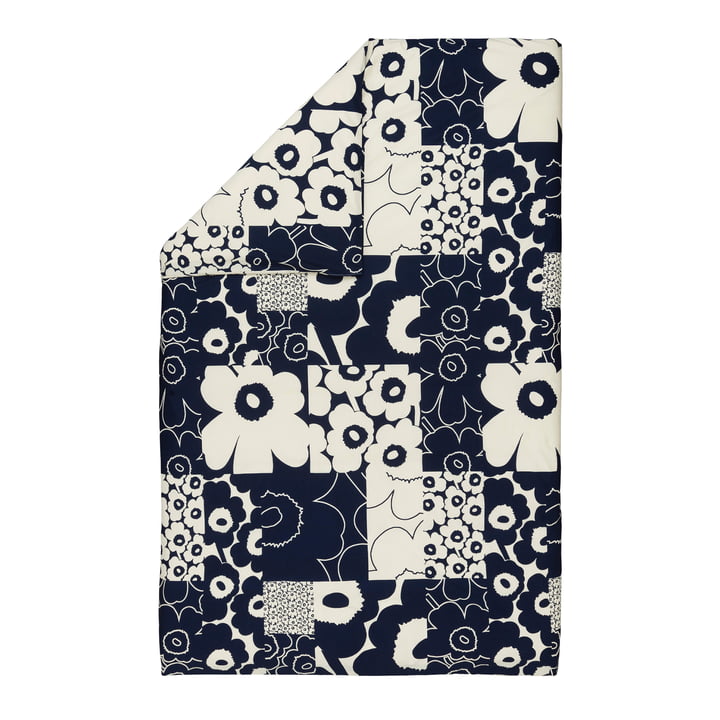 Unikko Kollaasi Deckenbezug, 150 x 210 cm, linen / dark navy von Marimekko