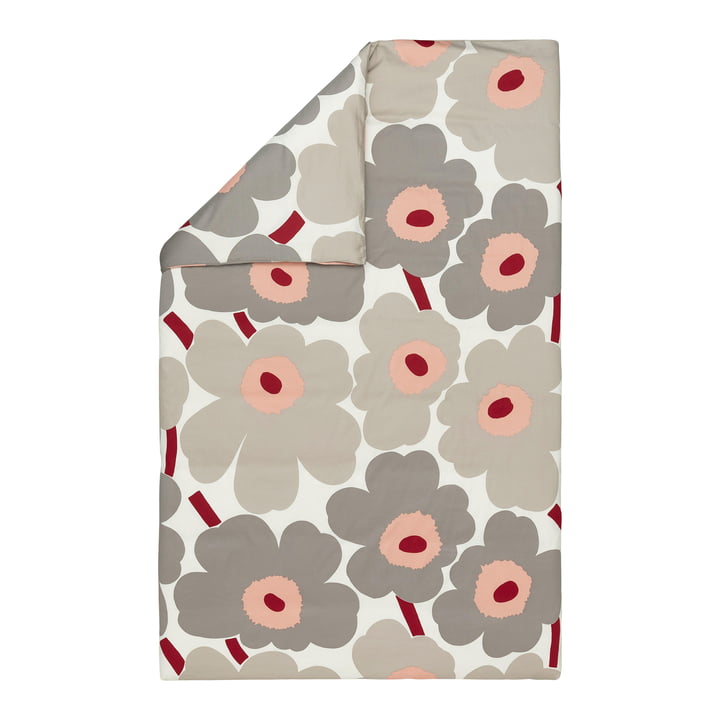 Marimekko - Unikko Deckenbezug, 135 / 140 x 200 cm, off-white / warm grey / pink 