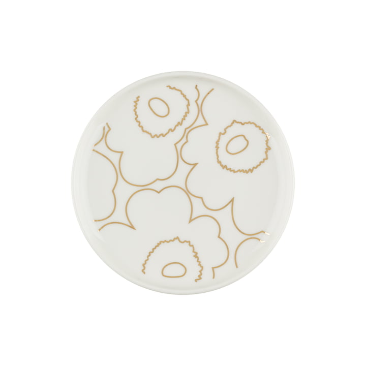 Oiva Piirto Unikko Teller, Ø 13,5 cm, weiß / gold von Marimekko