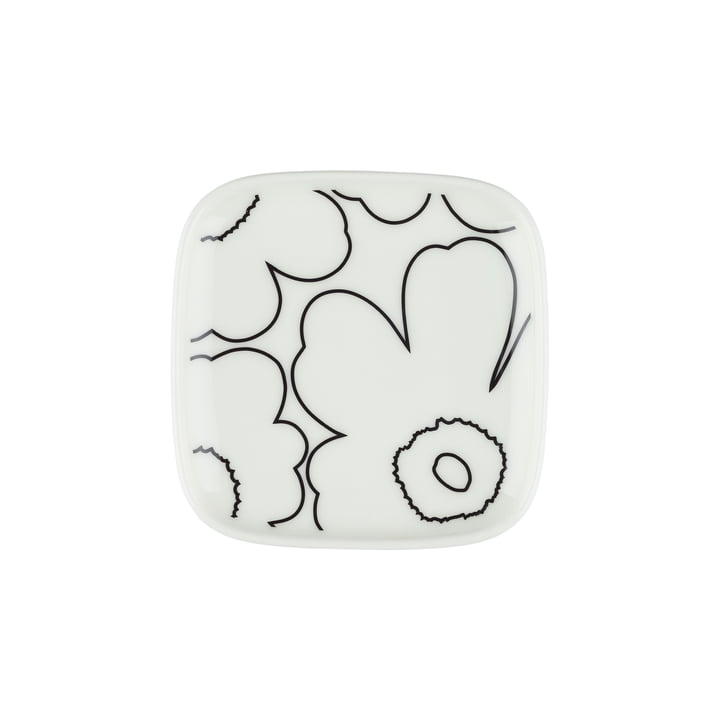 Oiva Piirto Unikko Teller, 10 x 10 cm, weiß / schwarz von Marimekko