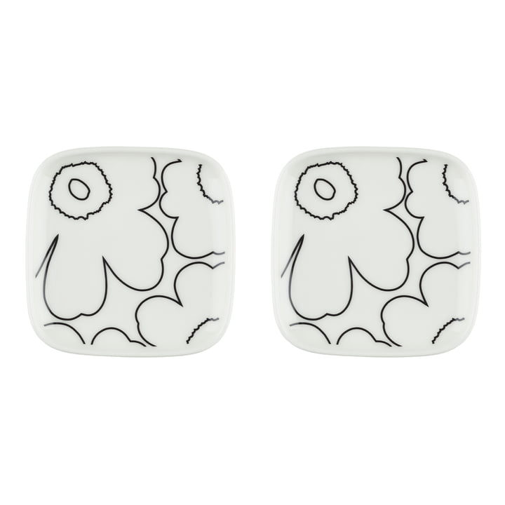 Oiva Piirto Unikko Teller, 10 x 10 cm, weiß / schwarz (2er-Set) von Marimekko