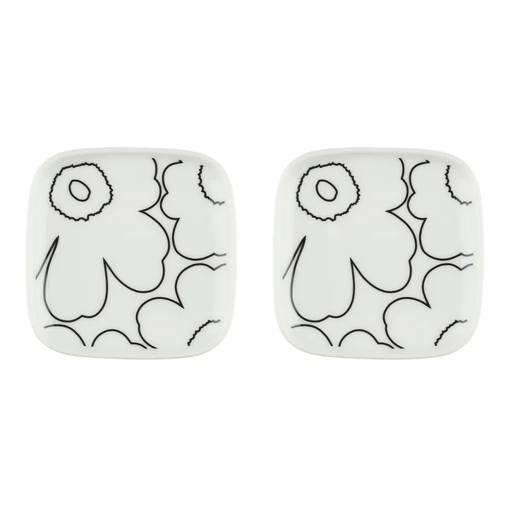 Oiva Piirto Unikko Teller, 10 x 10 cm, weiß / schwarz (2er-Set) von Marimekko