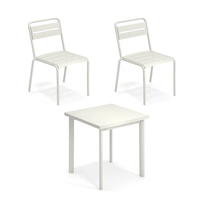 Emu - Star Outdoor Tisch 70 x 70 cm + Stuhl (2er Set), weiß