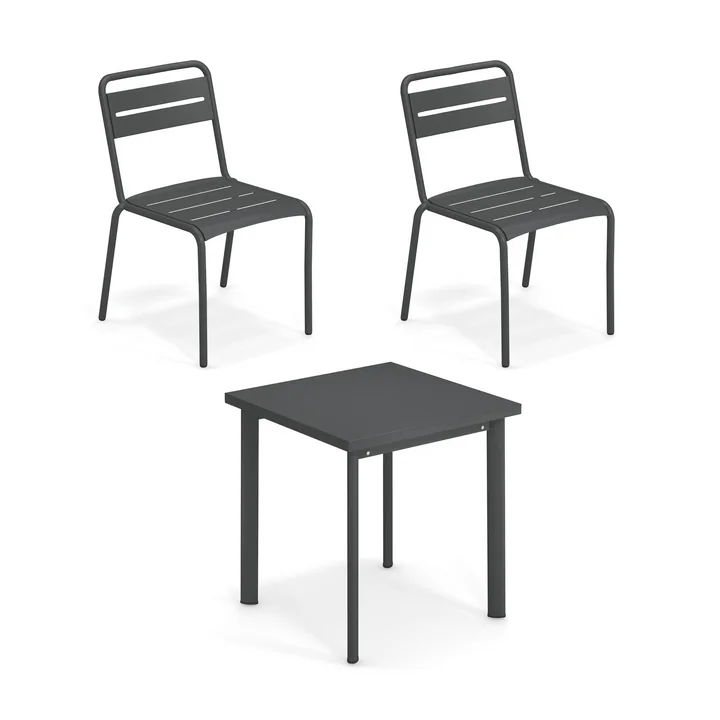Emu - Star Outdoor Tisch 70 x 70 cm + Stuhl (2er Set), antikeisen