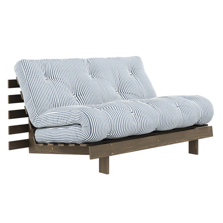 Karup - Roots Schlafsofa, 140 x 200 cm, Kiefer carbonbraun / beach blue