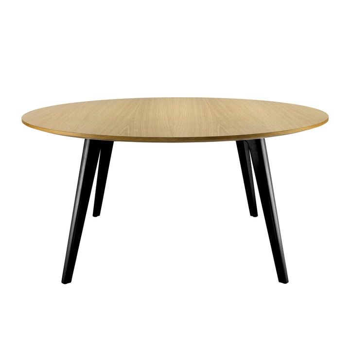 Thonet - 1545 Esstisch, Ø 158 cm, Eiche klar lackiert / Gestell schwarz (RAL 9005), Kanten geschrägt