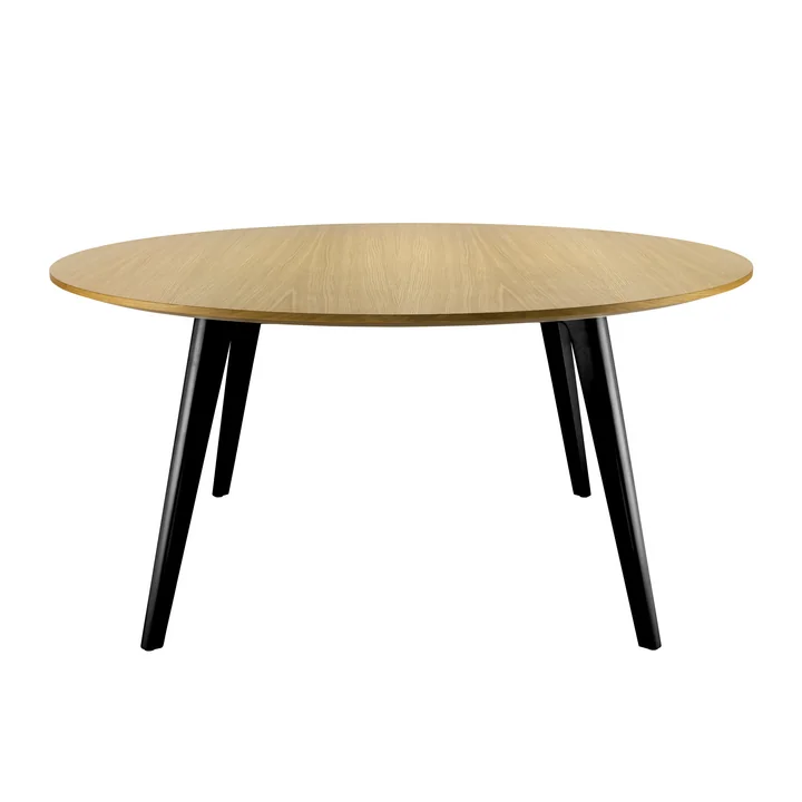 Thonet - 1545 Esstisch, Ø 158 cm, Eiche klar lackiert / Gestell schwarz (RAL 9005), Kanten geschrägt