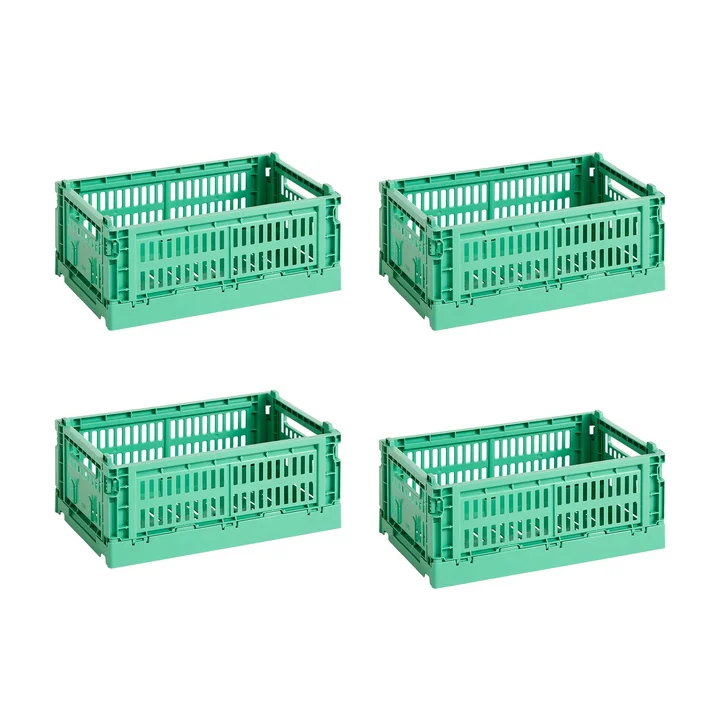 HAY - Colour Crate Korb S, 26,5 x 17 cm, dark mint, recycled (4er-Set)