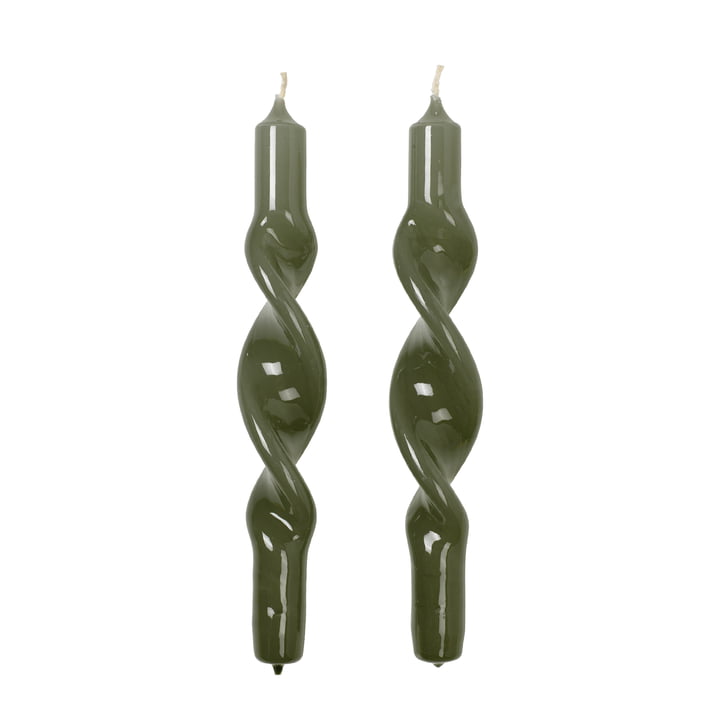 Broste Copenhagen - Twist Kerze, grape leaf green (2er-Set) 