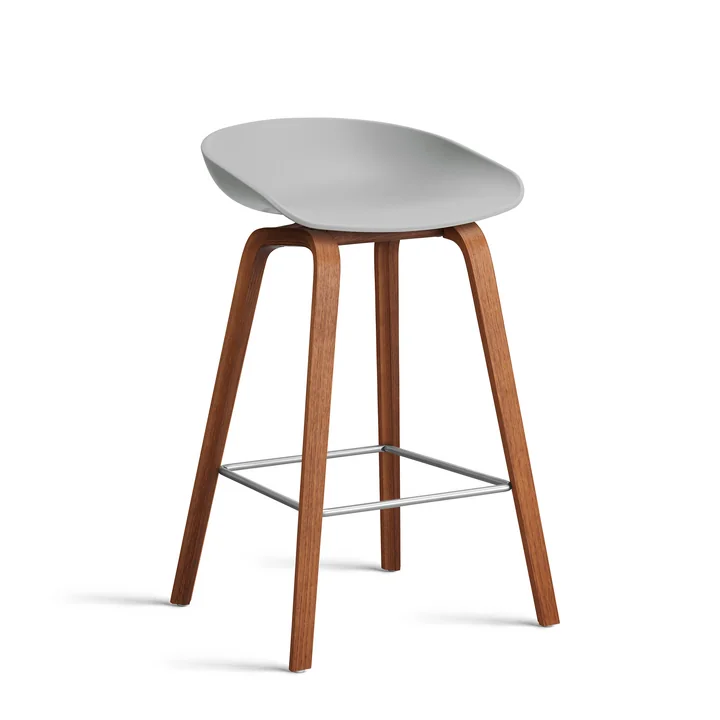 HAY - About A Stool AAS 32 H 75 cm, Walnuss lackiert / Edelstahl / concrete grey 2.0 