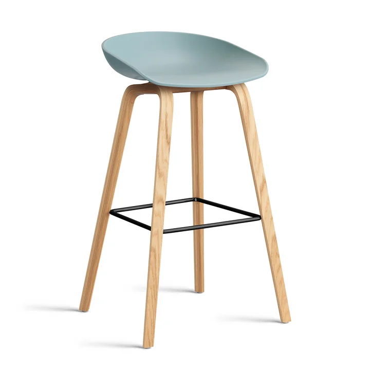 HAY - About A Stool AAS 32 H 85 cm, Eiche lackiert / Stahl schwarz / dusty blue 2.0 