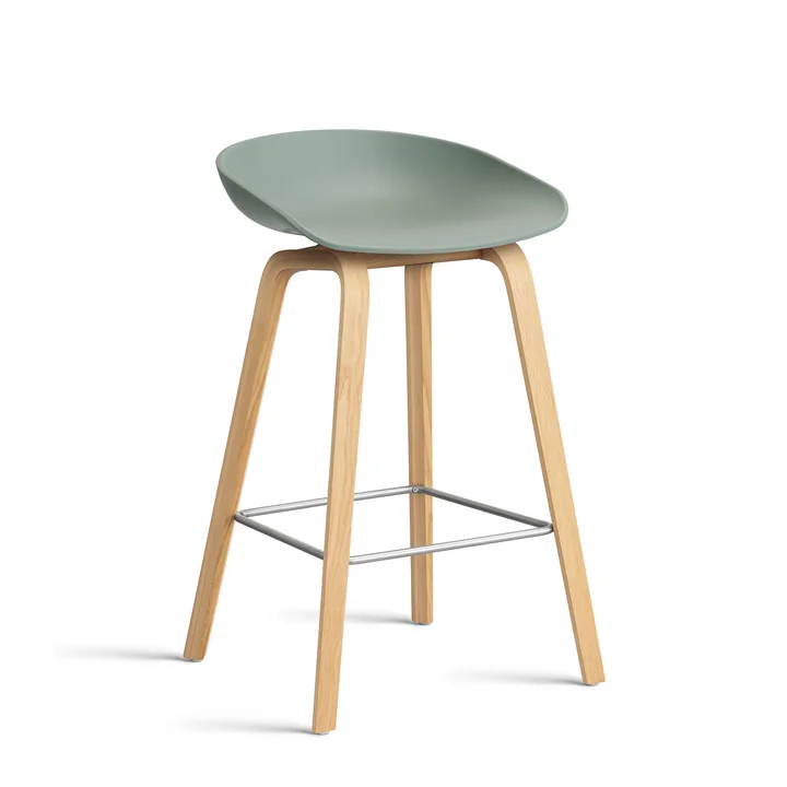 HAY - About A Stool AAS 32 H 75 cm, Eiche lackiert / Edelstahl / fall green 2.0 