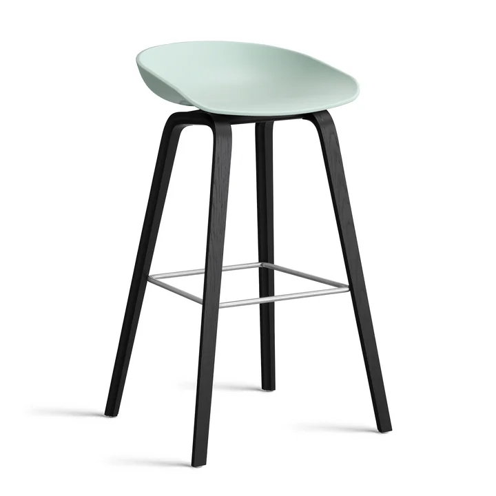 HAY - About A Stool AAS 32 H 85 cm, Eiche schwarz lackiert / Edelstahl / dusty mint 2.0 