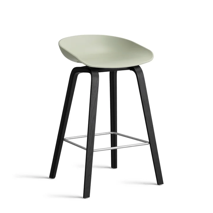 HAY - About A Stool AAS 32 H 75 cm, Eiche schwarz lackiert / Edelstahl / pastel green 2.0 
