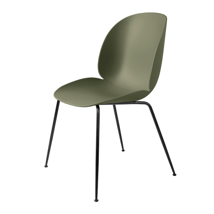 Gubi - Beetle Dining Chair, Conic Base schwarz / fern green