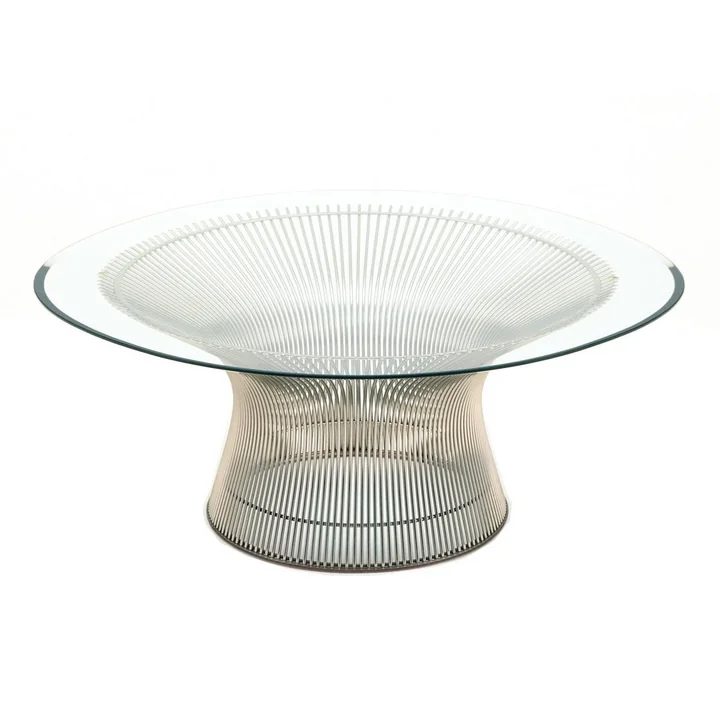 Knoll - Platner Couchtisch, Ø 107 cm, Nickel poliert / Kristallglas