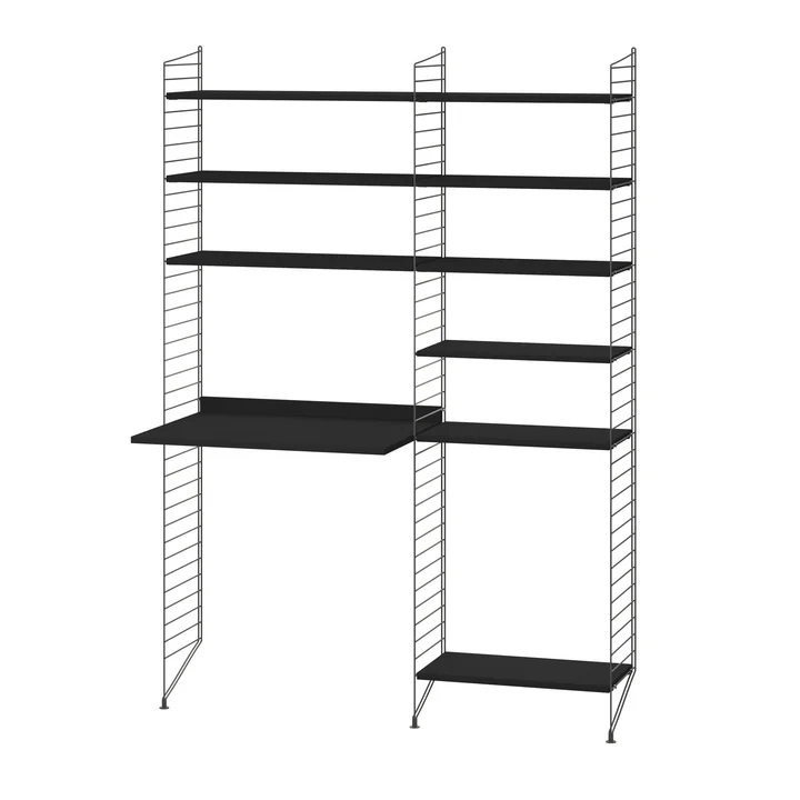 String - Arbeitsplatzkombination, 140 x 200 x 30 cm, schwarz gebeizt / dunkelgrau