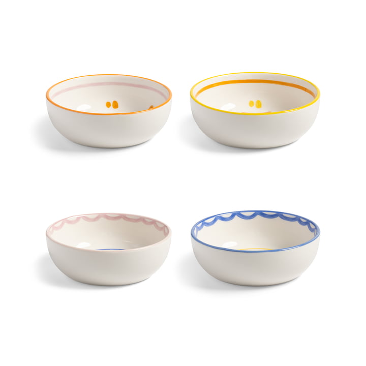 &klevering - Boavista Schale Ø 12,5 cm, weiß / blau / gelb (4er-Set)