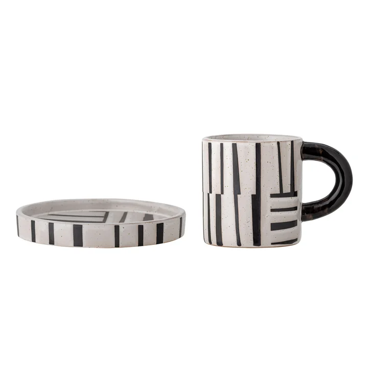 Bloomingville - Frankie Tasse inkl. Untertasse, schwarz / weiß (2-tlg.)