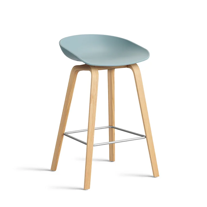 HAY - About A Stool AAS 32 H 65 cm, Eiche lackiert / Edelstahl / dusty blue 2.0