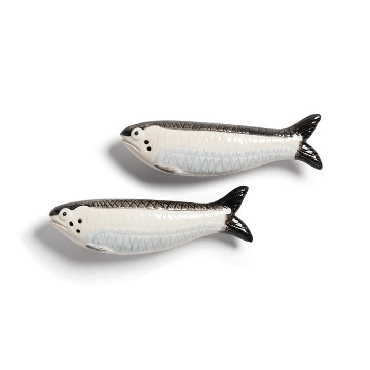 &klevering - Salz- und Pfefferstreuer, Sardine, schwarz / weiß