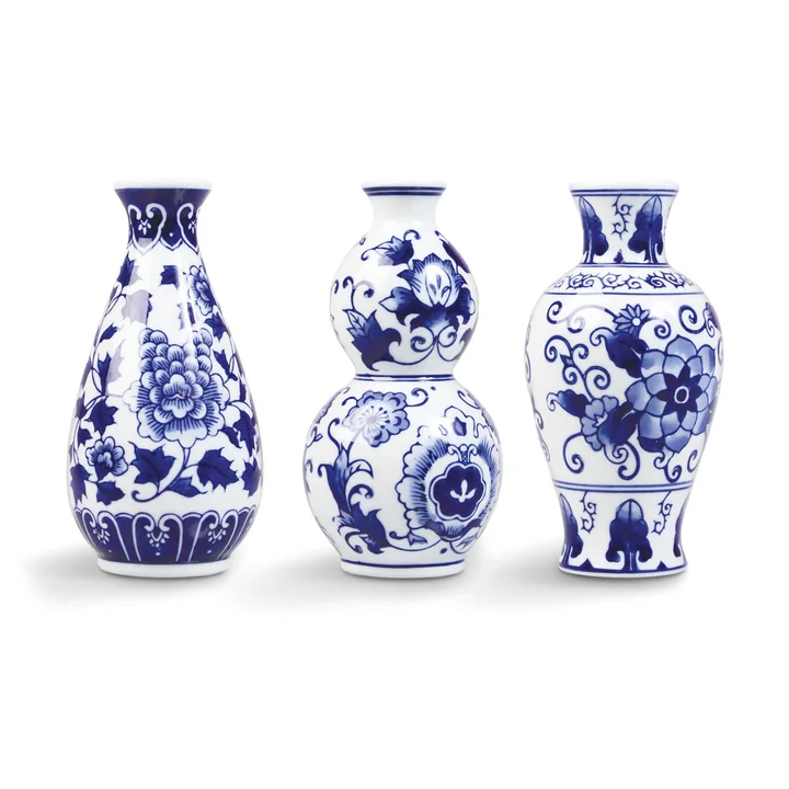 &klevering - Dutch Delight Vase 15 x Ø 7.5 cm, blau / weiß (3er-Set)
