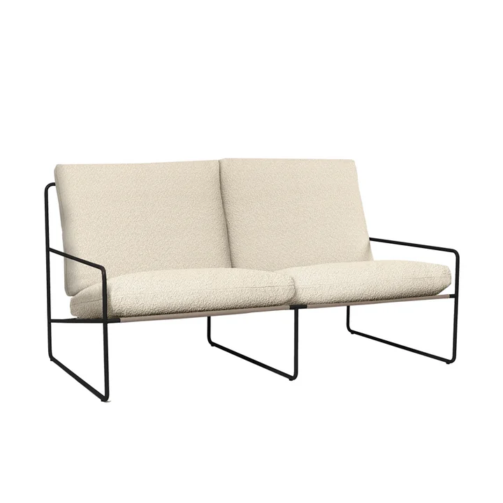 Ferm Living - Desert Outdoor 2-Sitzer Sofa, schwarz / off-white (Pure Bouclé)