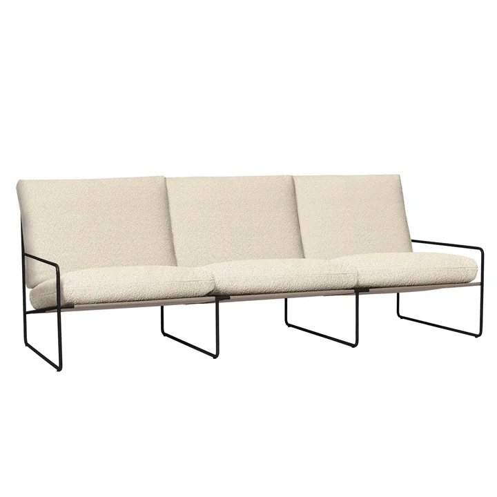 Ferm Living - Desert Outdoor 3-Sitzer Sofa, schwarz / off-white (Pure Bouclé)