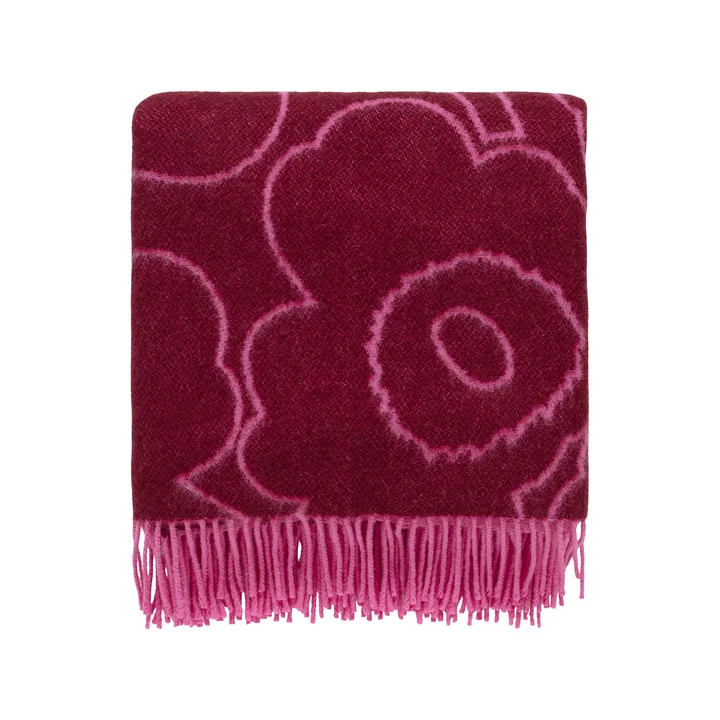 Marimekko - Piirto Unikko Wolldecke, 130 x 170 cm, burgundy / fuchsia 