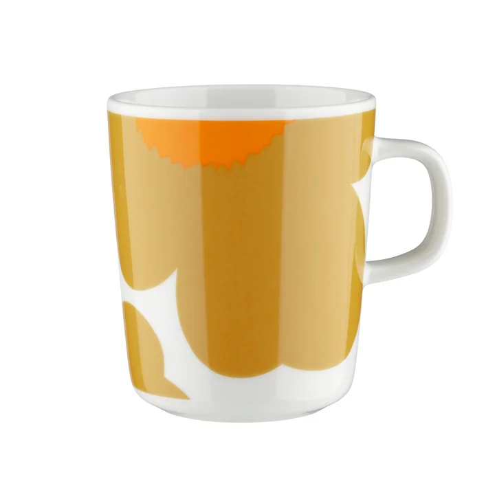 Marimekko - Oiva Iso Unikko Becher mit Henkel 250 ml, weiß / caramel / warm orange 