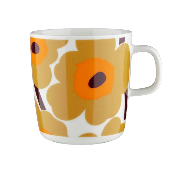 Marimekko - Oiva Unikko Becher mit Henkel, 400 ml, weiß / caramel / warm orange 