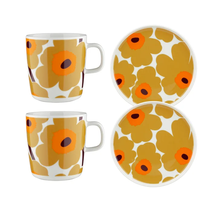 Marimekko - Oiva Unikko Frühstücks-Set, caramel / cream / warm orange (4-tlg) 