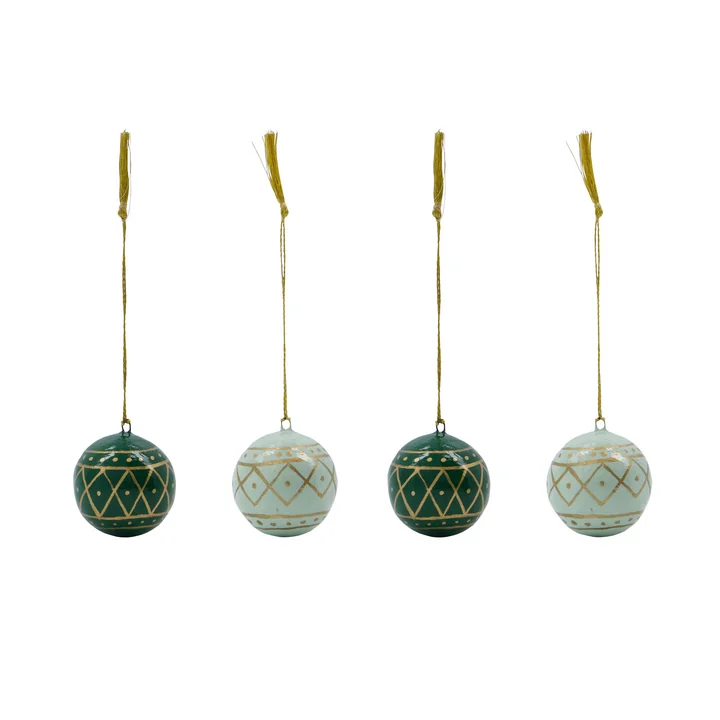 House Doctor - Mach Ornament, Ø 4 cm, dunkelgrün / mintgrün (4er-Set)