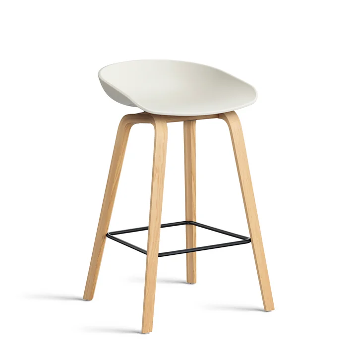 HAY - About A Stool AAS 32 H 75 cm, Eiche lackiert / Stahl schwarz / melange creme 2.0 (Kunststoffgleiter)