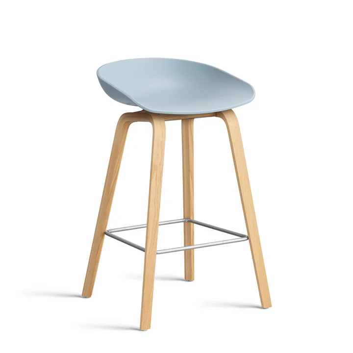 HAY - About A Stool AAS 32 H 65 cm, Eiche lackiert / Edelstahl / slate blue 2.0