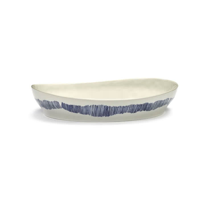 Serax - Feast Servierschale S, white / blue stripes