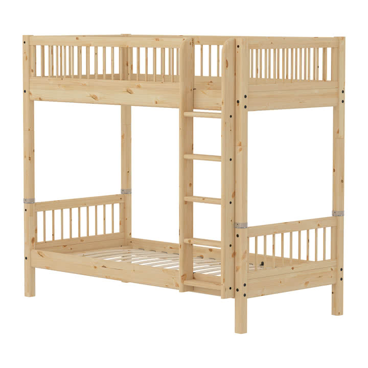 Flexa - Raw Etagenbett mit Crossbars, 90 x 200 cm, Kiefernholz
