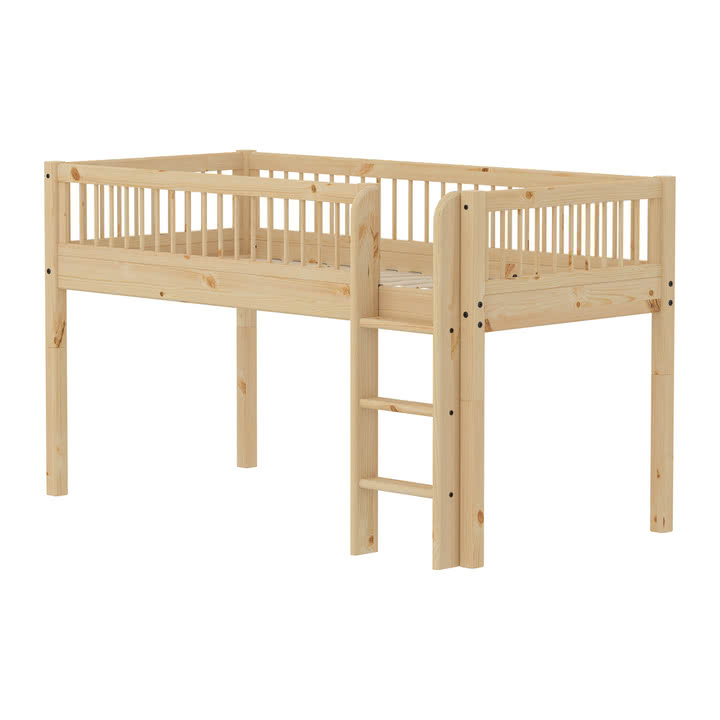 Flexa - Raw Halbhohes Bett mit Crossbars, 90 x 200 cm, Kiefernholz
