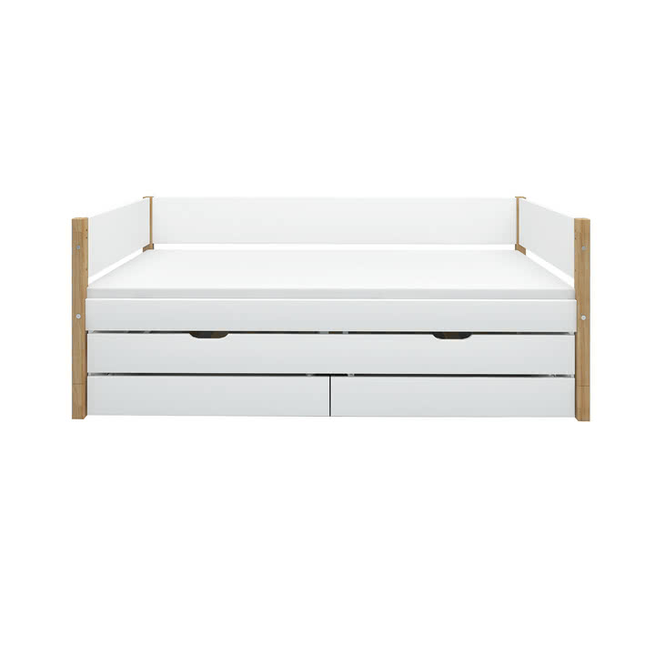 Flexa - Nor Einzelbett mit Ausziehbett und Aufbewahrung, 90 x 200 cm, Eiche / weiß