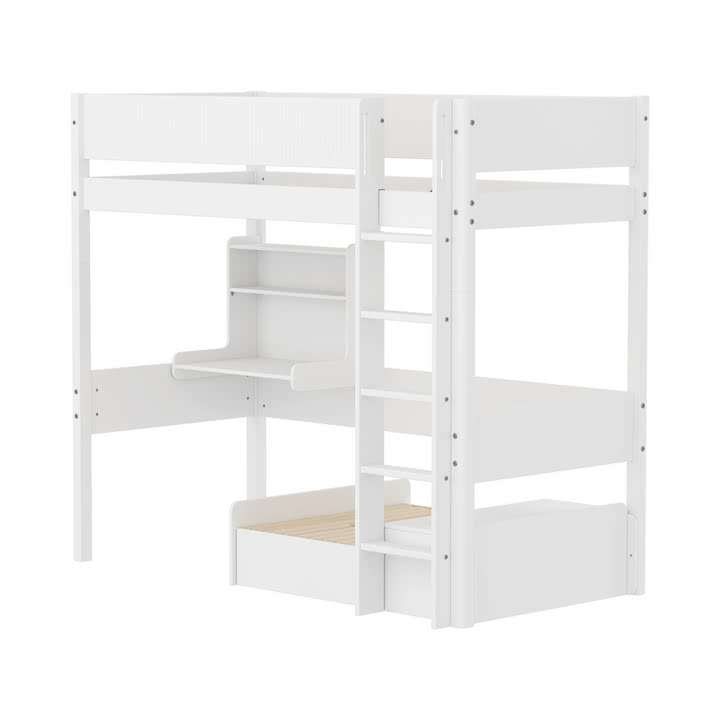 Flexa - White Hochbett mit Schreibtisch, H 184 cm, weiß
