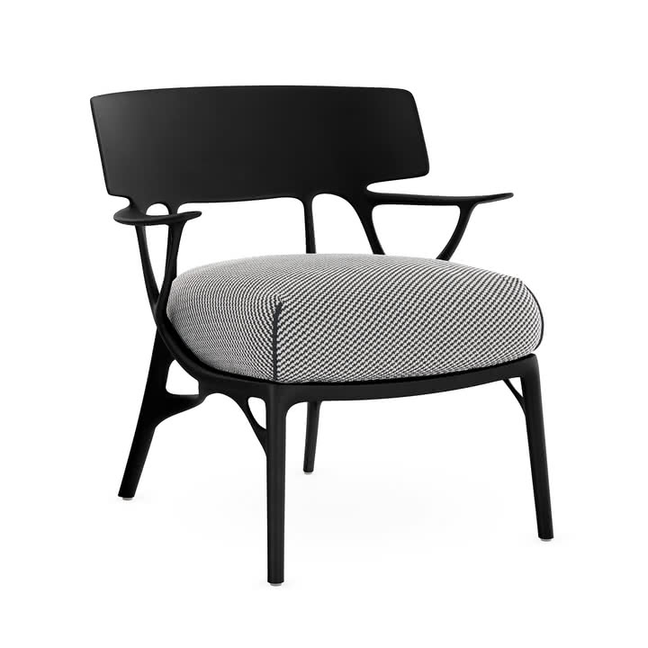 Kartell - A.I. Outdoor Lounge Chair, schwarz / weiß-schwarz (Stoff Twill)
