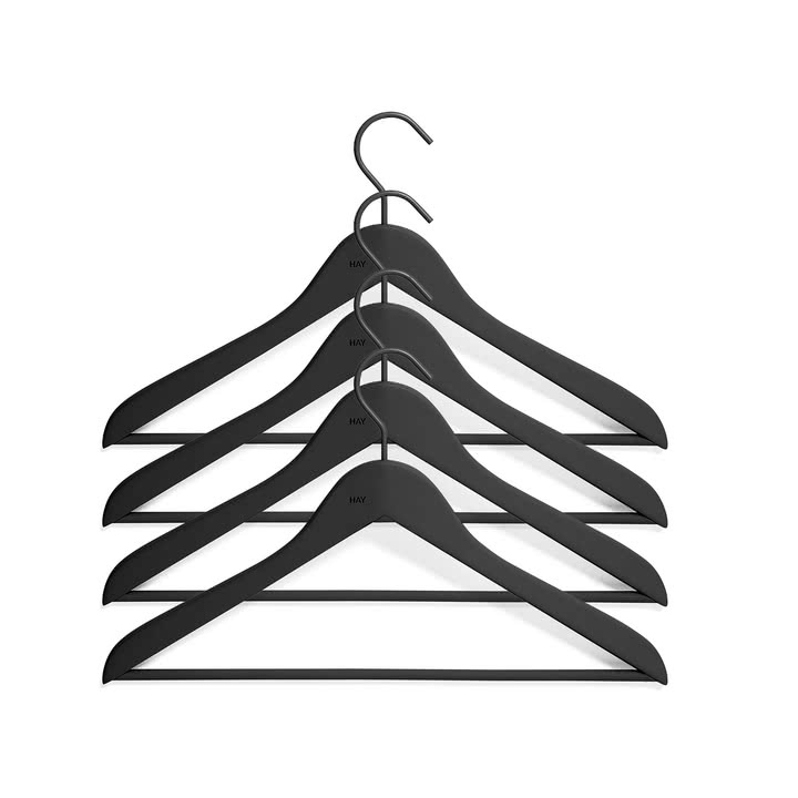 HAY - Soft Coat Kleiderbügel mit Steg, slim, schwarz (4er-Set)