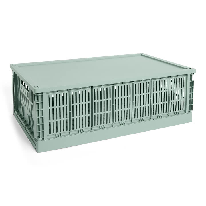 HAY - Colour Crate Korb XL, 68 x 42 cm, salbeigrün, recycled mit Deckel