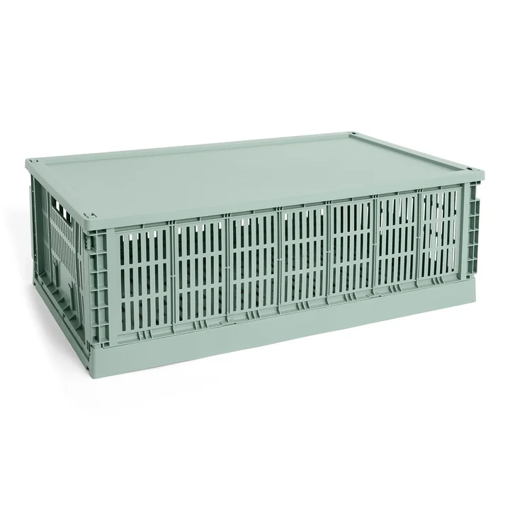 HAY - Colour Crate Korb XL, 68 x 42 cm, salbeigrün, recycled mit Deckel