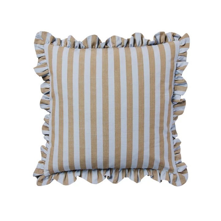Broste Copenhagen - Ina Kissenbezug, 50 x 50 cm, dusty blue / brown kelp