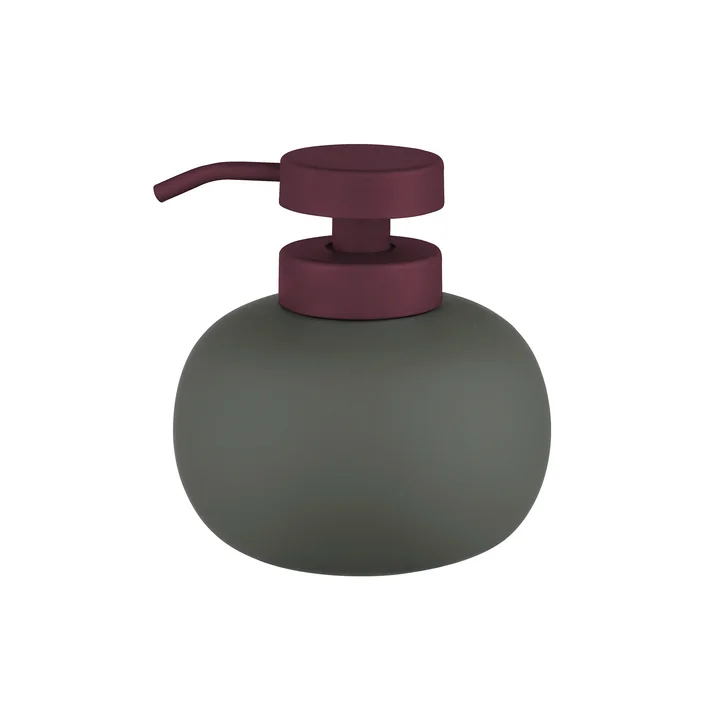 Mette Ditmer - Lotus Play Seifenspender, H 13 cm, dunkeloliv mit weinrotem Deckel