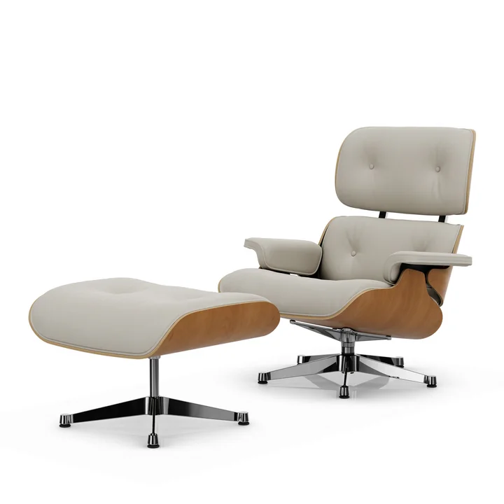 Vitra - Lounge Chair & Ottoman, poliert, Kirsche natur, Leder Premium F, snow 