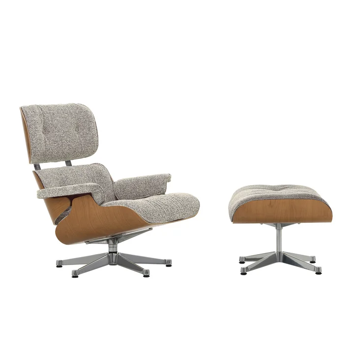 Vitra - Lounge Chair & Ottoman, poliert, Kirsche natur, Nubia, crème / dunkelbraun