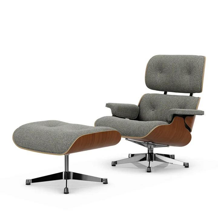 Vitra - Lounge Chair & Ottoman, poliert, Nussbaum natur, Nubia, crème / dunkelbraun 